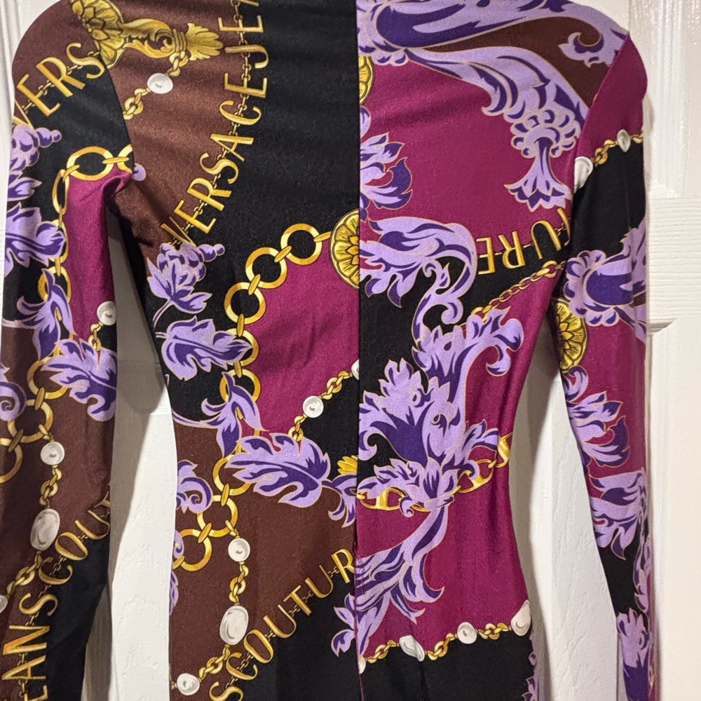 Versace Purple and Black Long Sleeve Bodycon Dress